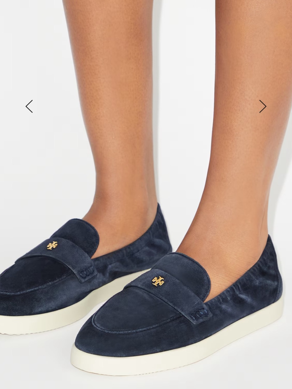 🦋 NWT Tory Burch Navy Velvet Penny Loafers with Gold Logo 9